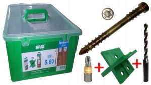 Spax wkręty tarasowe 5x60 green box 850szt zestaw stare złoto