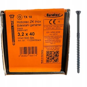 Wkręty do drewna fasady elewacji czarne nierdzewne hobotec 3,2x40 mm 500szt