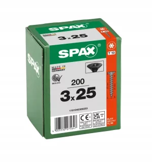 Spax wkręty do drewna czarny cynkowane tx10 3x30mm stożkowe 200 szt.