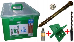 Spax wkręty tarasowe 5x50 green box - 850 szt zestaw stare złoto