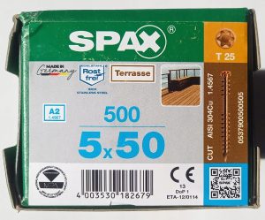 Spax-d wkręty tarasowe 5x50 500szt stare złoto