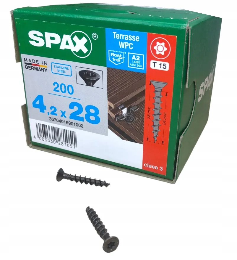 Spax wkręt taras stal nierdzewna wpc a2 tx15 cut 200szt - 4,2x28